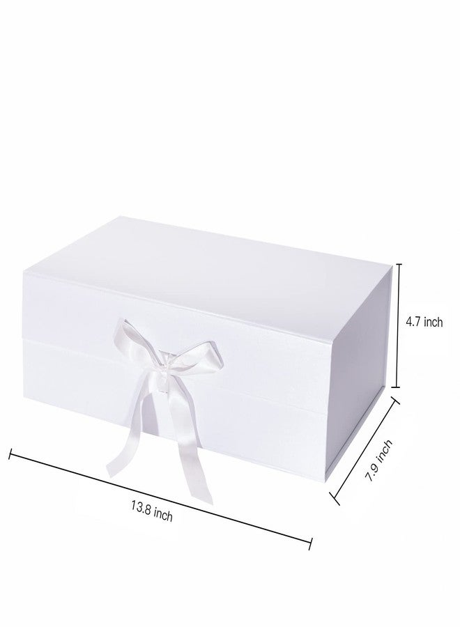 WRAPAHOLIC 2Pcs White Gift Box with Satin Ribbon, 13.8x7.9x4.7 Inches Collapsible Gift Box with Magnetic Closure for Party, Wedding, Gift Wrap, Bridesmaid Proposal, Storage - Image 2